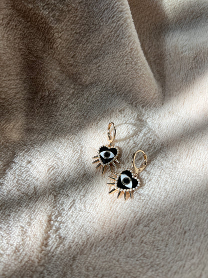 “EVIL EYE” spiked heart earrings