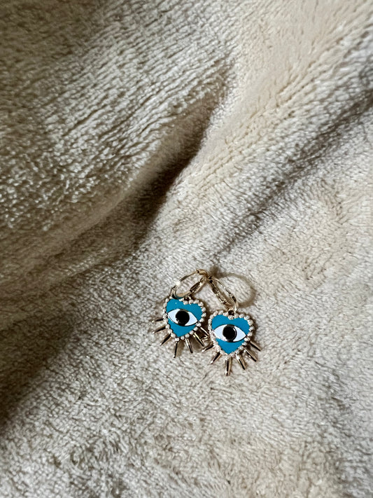 “EVIL EYE” spiked heart earrings