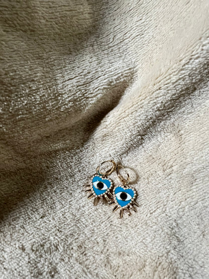 “EVIL EYE” spiked heart earrings