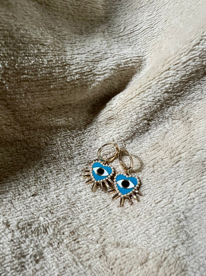 “EVIL EYE” spiked heart earrings
